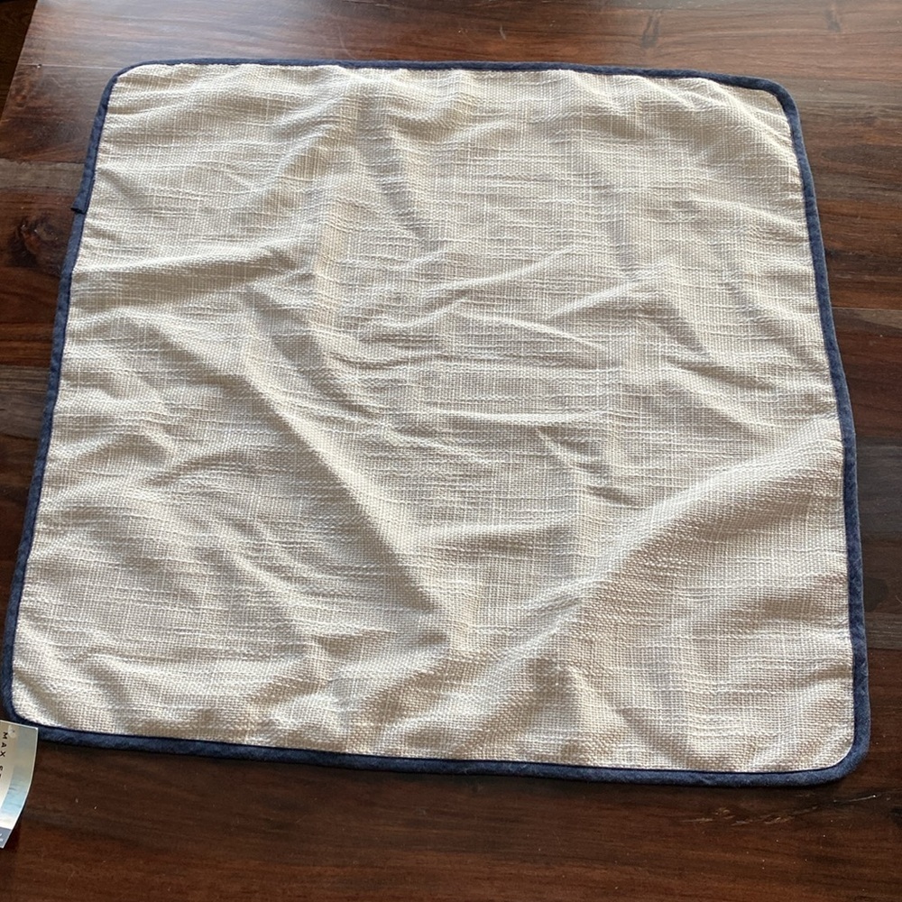 Max Studio Cream and Blue Textured Fabric Pillow Cover - Picture 4 of 5